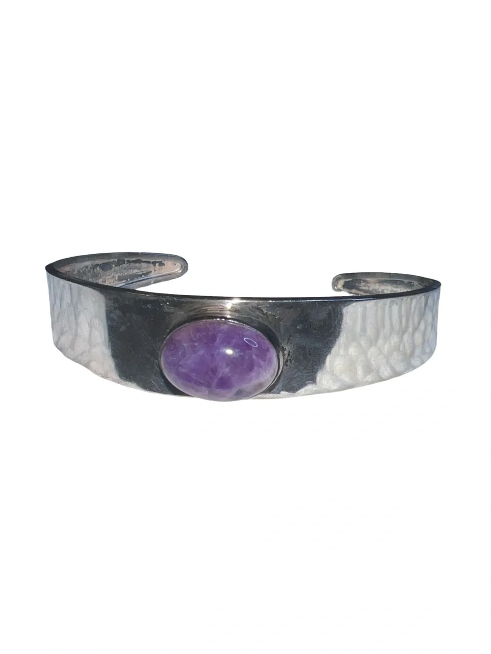 vintage modernist 925 sterling silver Made In Israel Cuff Amethyst Bracelet